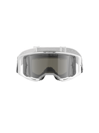 Lunettes de motocross Alpinestars Vision 8 Corp, blanc avec écran argenté miroir, vue de face montrant l'écran grand angle en polycarbonate, le système de ventilation RAM-AIR et la sangle tissée blanche avec logo.