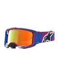 Alpinestars Vision 8 Maven, masque de motocross bleu et rose, lentille miroir rouge, cadre A-FLEX et ventilation RAM-AIR.