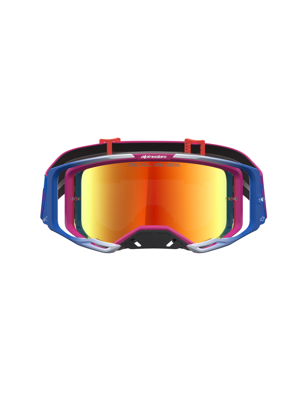 Alpinestars Vision 8 Maven veiligheidsbril, motocrossbril in rood en zwart met rode spiegellens en A-FLEX frame.