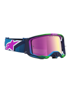 Alpinestars Vision 8 Maven veiligheidsbril, motorcrossbril, blauw en groen A-FLEX frame, roze spiegellens, RAM-AIR ventilatie.