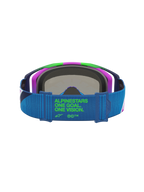 Alpinestars Vision 8 Maven veiligheidsbril, motorcross, blauw en paars, blauwe band met groen One Goal One Vision logo.