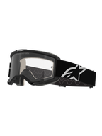 Alpinestars Vision 5 Corp Goggles, motorcrossbril, zwart en transparant, voorzien van een heldere anti-condens lens, zwart frame met RAM-AIR ventilatie en een brede zwarte band met een wit sterlogo, ontworpen voor off-road racen.