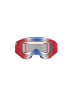 Alpinestars Vision 5 Corp Goggles, motorcrossbril, rood, wit en blauw met heldere lens, rood frame met blauwe en witte kleurverloopaccenten, rode geweven band, voorzien van 'ONE GOAL. ONE VISION.' branding op de lens, duurzame oogbescherming voor off-road racen