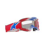 Alpinestars Vision 5 Corp Goggles, motorcrossbril, rood, wit en blauw met heldere lens, voorzien van een brede rode geweven band met een groot blauw Alpinestars sterlogo, lichtgewicht rood A-FLEX frame en hoogwaardige oogbescherming voor off-road racen