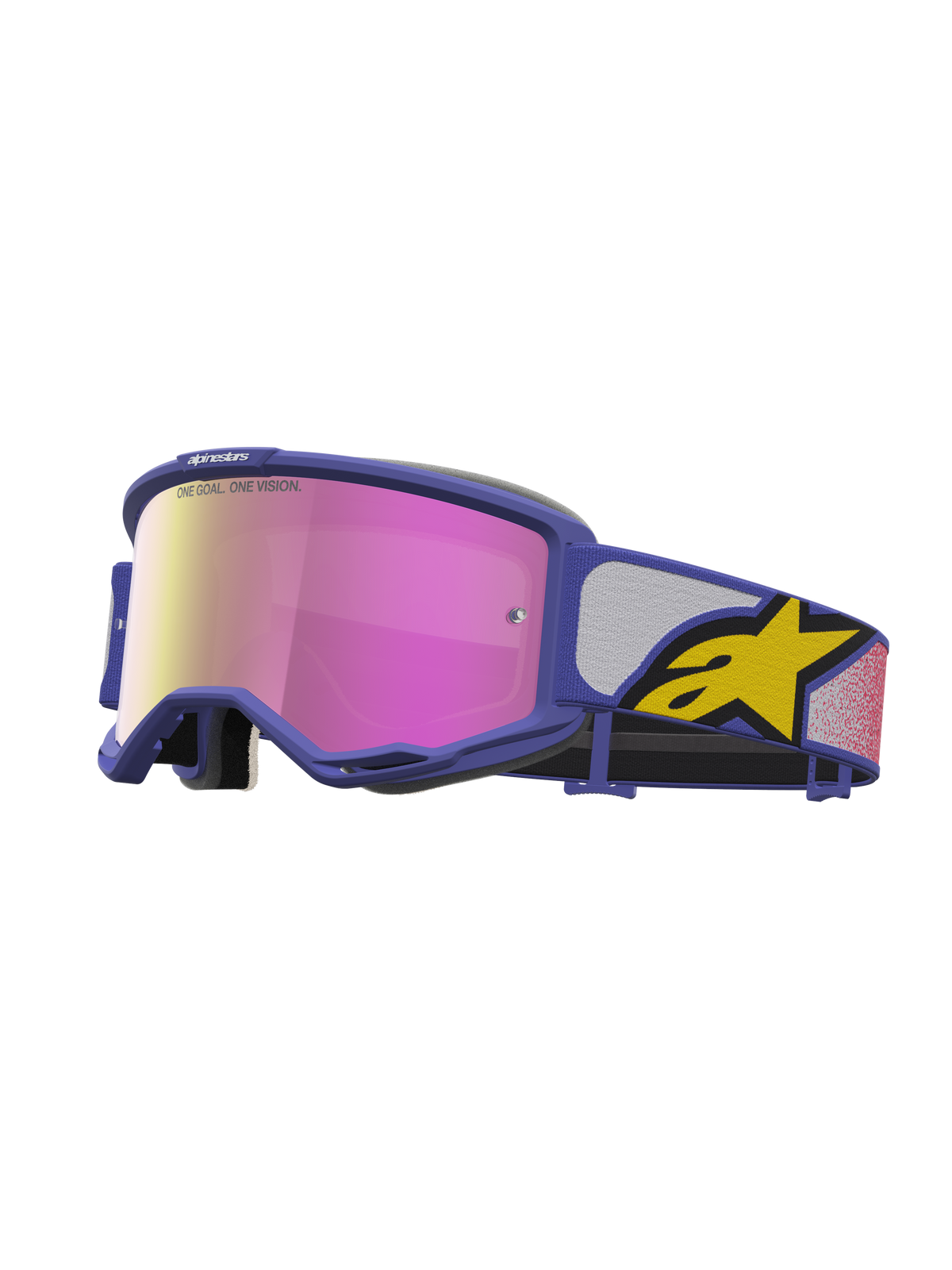 Alpinestars Vision 5 Drag veiligheidsbril, paars en roze motorcrossbril met gespiegelde lens en A-FLEX frame