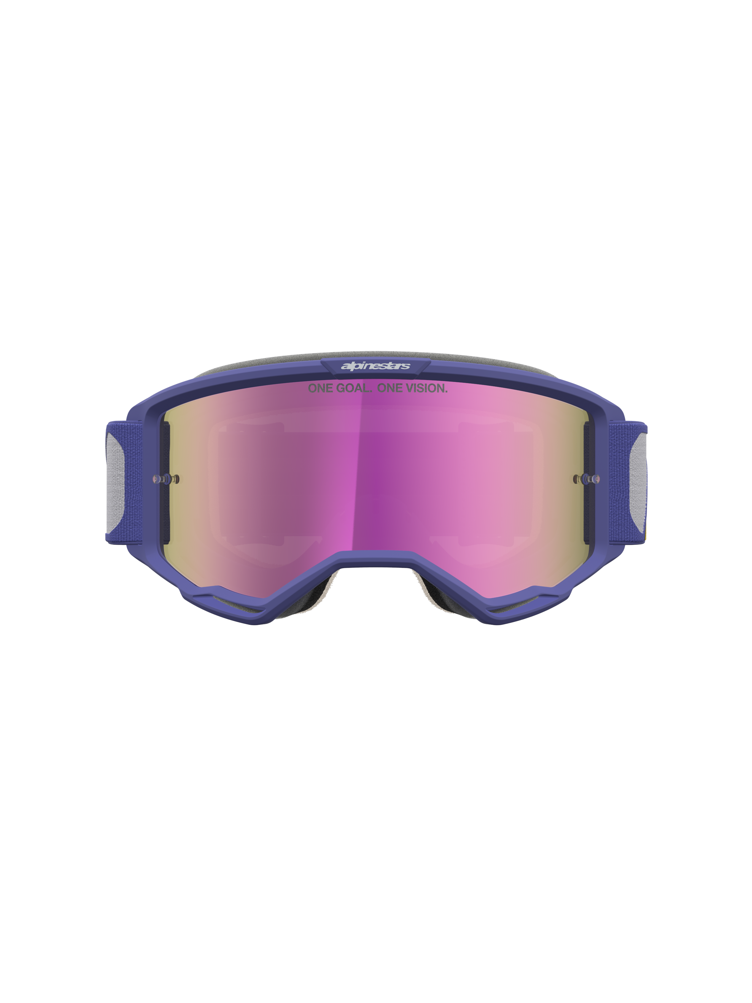 Alpinestars Vision 5 Drag Goggles, Motocross Goggles with Purple A-FLEX Frame, Pink Mirror Lens, and RAM-AIR Ventilation.