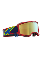 Alpinestars Vision 5 Drag Goggles, Motocross Goggles with Red Frame, Blue Accents, and Gold Mirror Lens, A-FLEX Urethane.