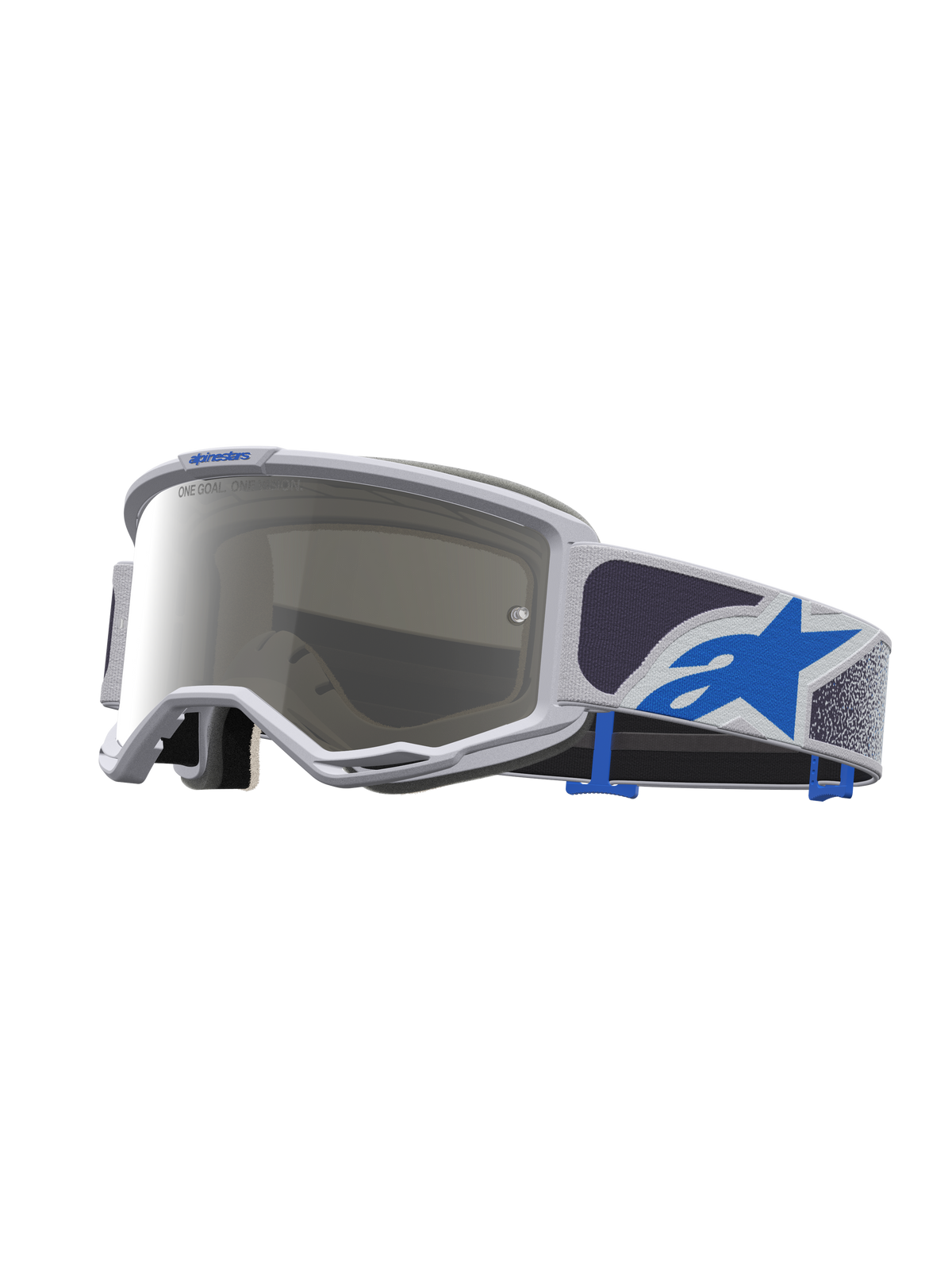 Alpinestars Vision 5 Drag, masque de motocross unisexe, lilas clair et bleu, lentille miroir argentée, cadre A-FLEX flexible et système de ventilation RAM-AIR.