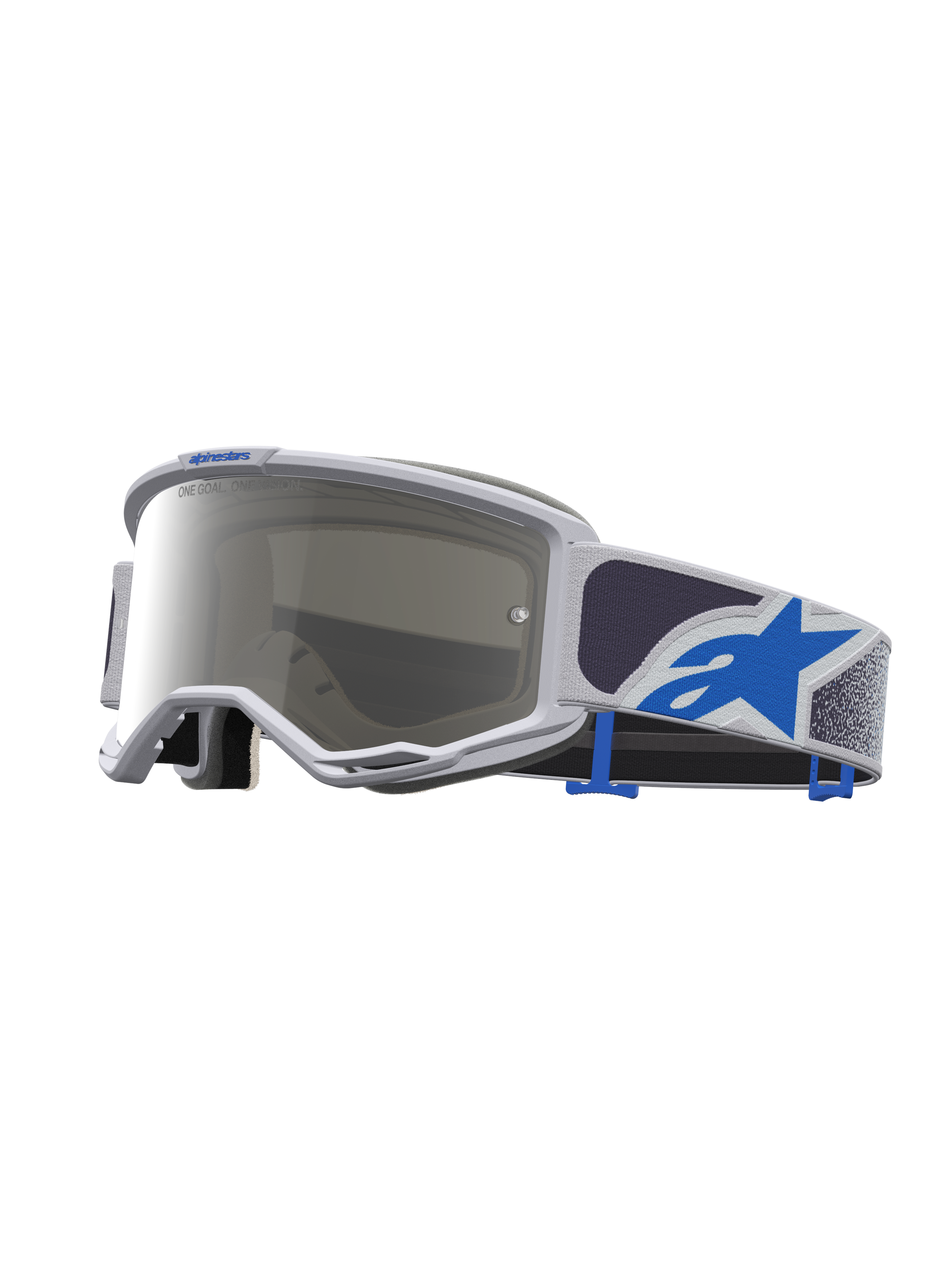 Alpinestars Vision 5 Schutzbrille Drag, Motocross-Schutzbrille in Helllila und Blau, silberne Spiegellinse, A-FLEX-Rahmen.