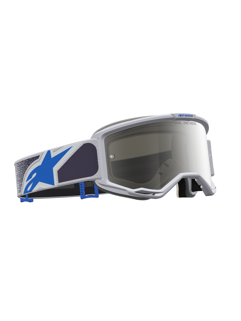 Alpinestars Vision 5 Drag veiligheidsbril, lichtlila en blauw met zilveren spiegellens en flexibel A-FLEX frame.
