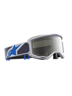 Alpinestars Vision 5 Drag veiligheidsbril, lichtlila en blauw met zilveren spiegellens en flexibel A-FLEX frame.