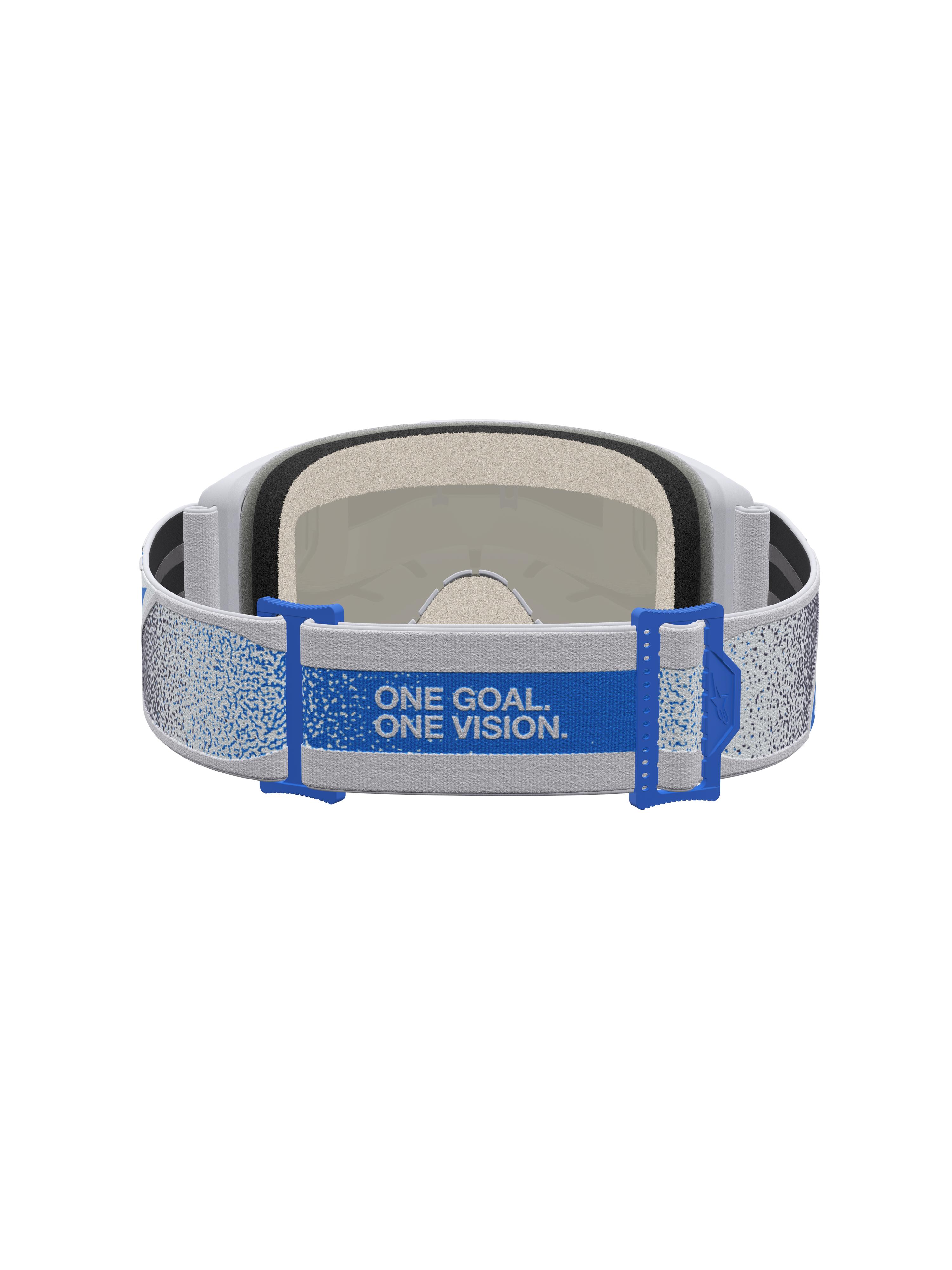 Alpinestars Vision 5 Drag veiligheidsbril, licht lila en blauw, achteraanzicht met One Goal. One Vision. band.