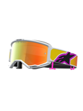 Alpinestars Vision 5 Drag veiligheidsbril, motorcross crossbril met wit A-FLEX frame en oranje-rode spiegelende lens, geïntegreerde RAM-AIR ventilatie, kleurrijke strap met zwart logo, professionele off-road oogbescherming.