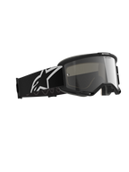 Masque Alpinestars Vision 5 Corp, masque de motocross, Noir Miroir Argent, monture noire avec un écran miroir argenté, large bandeau noir affichant un grand logo Alpinestars blanc, conçu pour la performance tout-terrain