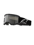 Masque Alpinestars Vision 5 Corp, masque de motocross, monture noire avec écran miroir argenté, large sangle réglable noire avec grand logo étoile Alpinestars blanc, mousse faciale rembourrée, marquage One Goal One Vision