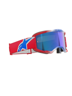 Alpinestars Vision 5 Corp Goggles, Motocross-Brille, Rot, Weiß und Blau mit blau verspiegelter Linse, roter Rahmen mit schlanker Belüftung, breites rotes Band mit auffälligem blau-weißem Logo, professionelle Brille für Offroad- und Motocross-Rennsport