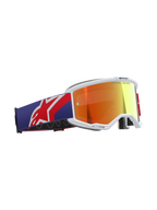 Alpinestars Vision 5 Corp Goggles, Motocross-Brille, rote und lila Farbgebung mit Purple Mirror Red Glas, weißer A-FLEX Urethan-Rahmen, dicker mehrstufiger Gesichtsschaum, breites verstellbares Band mit rotem und weißem Alpinestars Logo, professionelle Offroad-Rennbrille.