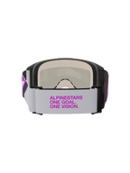 Alpinestars Vision 5 Corp Goggles, Motocross Goggles, Light Gray and Purple Mirror Silver, rear view showing wide woven strap with purple branding, multi-layer face foam, and durable frame construction
