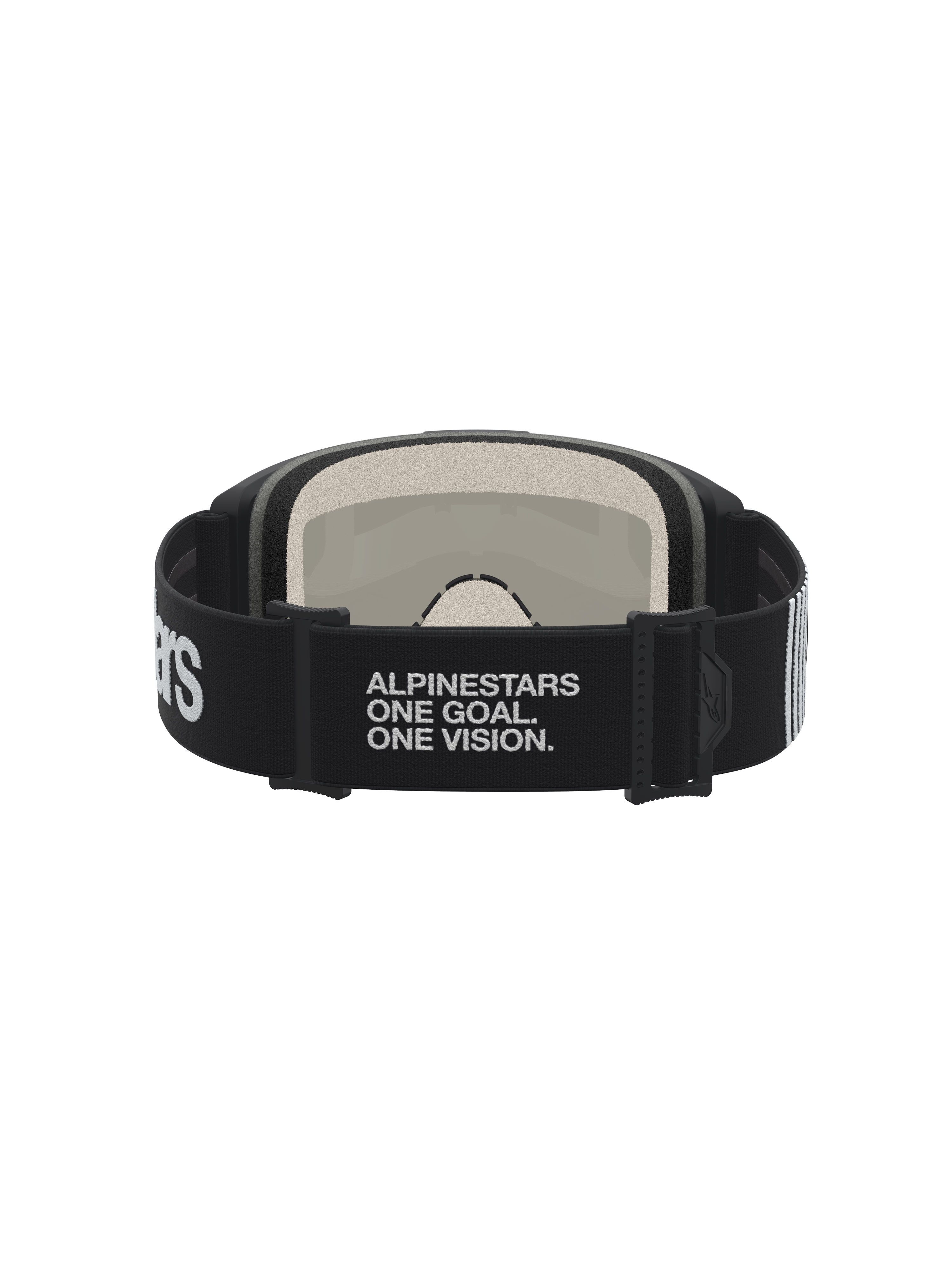 Alpinestars Vision 5 Hone Motocross Goggles, black and white, featuring a branded elastic strap and plush multi-stage foam.