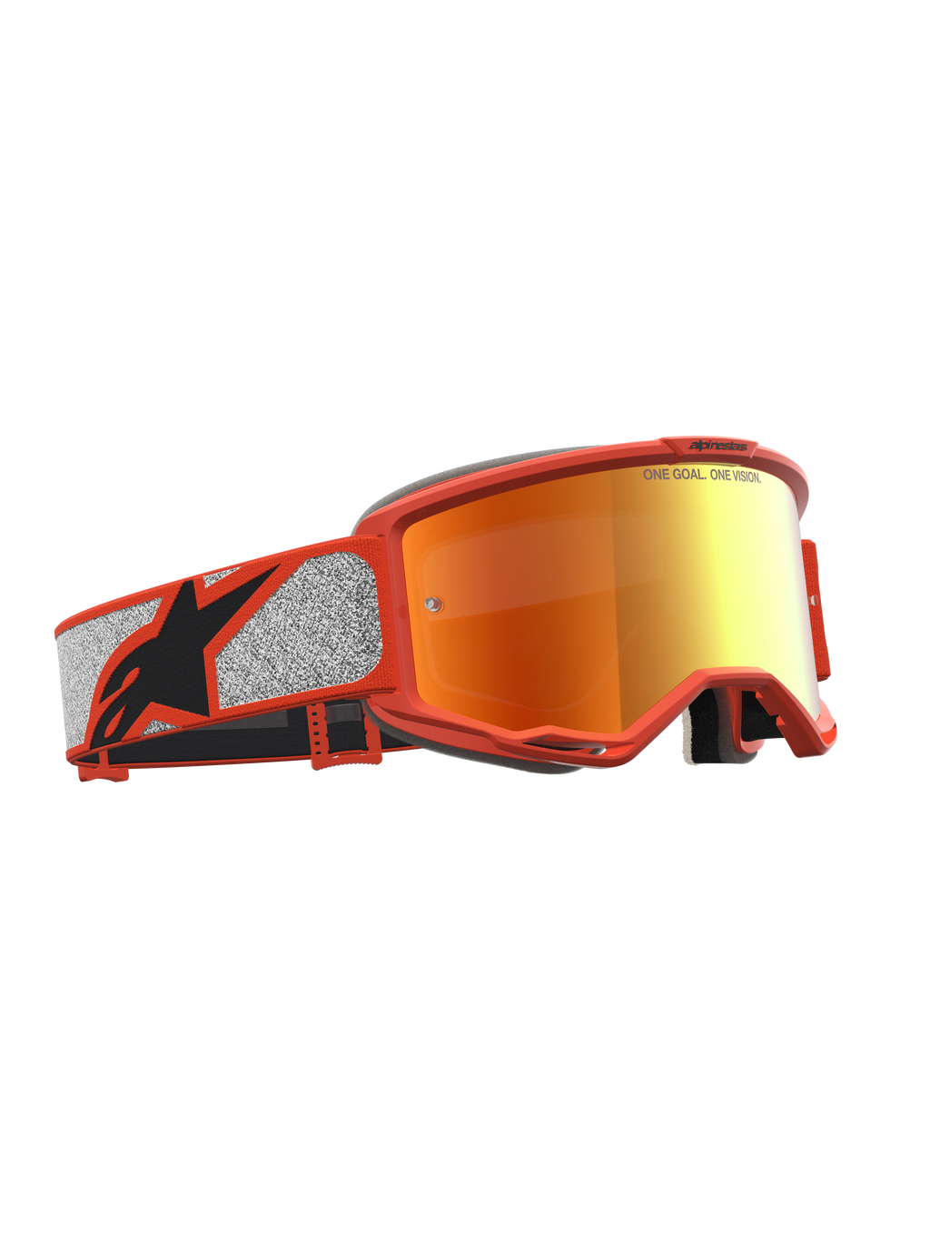Alpinestars Vision 5 Rora veiligheidsbril, oranje en zilver, motorcrossbril met Mirror Red lens en A-FLEX urethaan frame