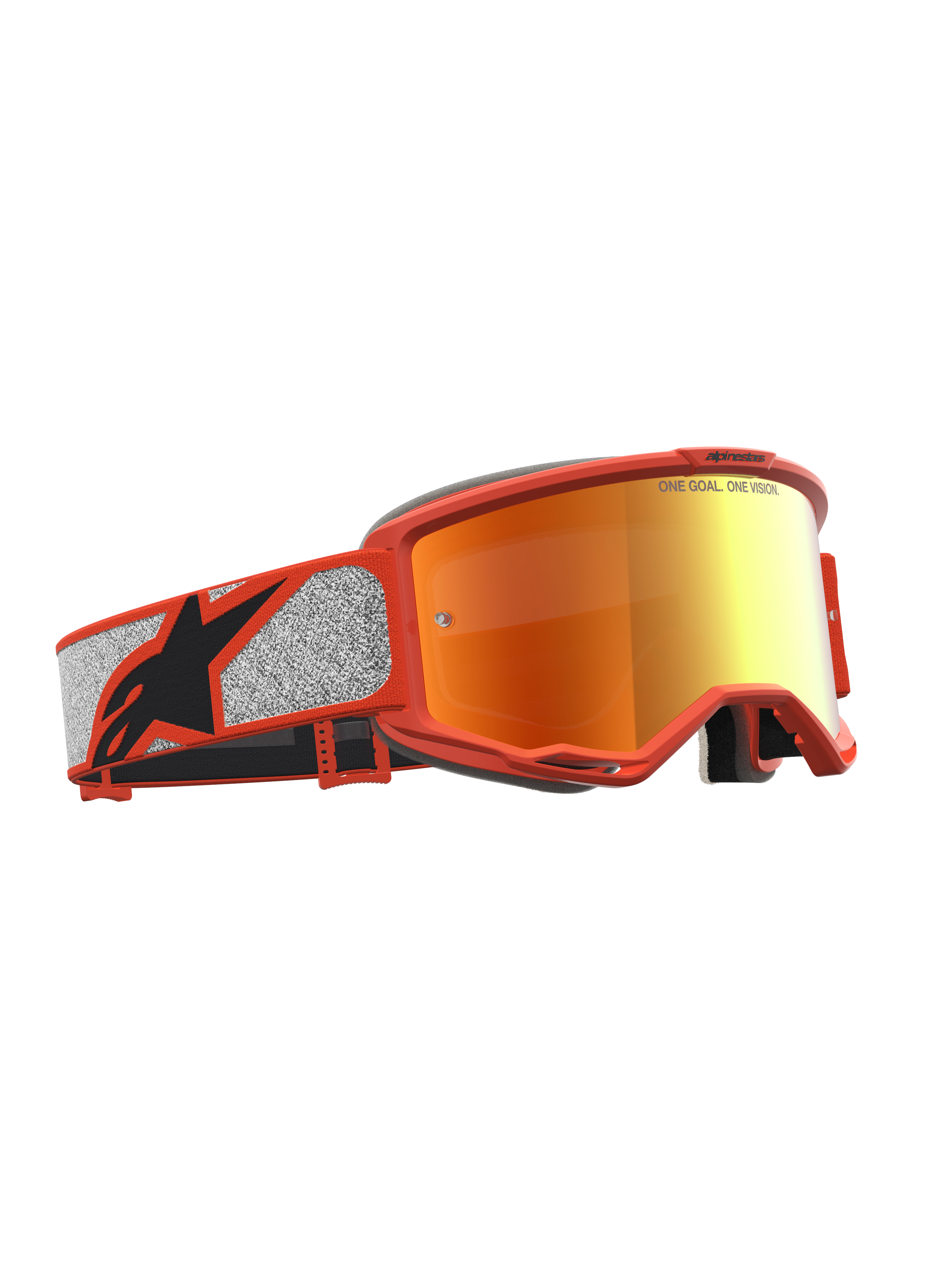 Alpinestars Vision 5 Rora veiligheidsbril, oranje en zilver, motorcrossbril met Mirror Red lens en A-FLEX urethaan frame