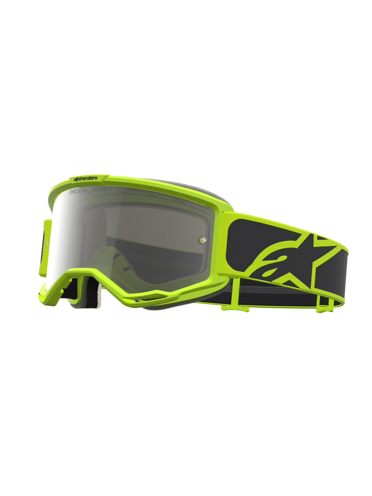 Alpinestars Vision 5 Rora veiligheidsbril, fluogeel en zwart, motocrossbril met zilveren spiegelvizier, RAM-AIR ventilatie.