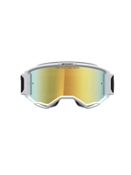 Alpinestars Vision 5 Rora veiligheidsbril voor motorcross, wit A-FLEX frame, gouden spiegellens en RAM-AIR ventilatie.