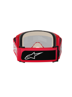 Masque Alpinestars Vision 5 Blaze, masque de motocross, rouge, vue arrière présentant une mousse faciale multicouche épaisse et une large sangle réglable avec inscription Alpinestars blanche et un patch logo noir