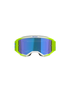 Alpinestars Vision 5 Blaze Goggles, motorcrossbril, fluogeel en blauw, voorzien van een blauwe spiegelglas lens, witte framedetails en een brede verstelbare band met Alpinestars-branding, professionele oogbescherming voor off-road en motorcross