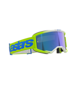 Alpinestars Vision 5 Blaze motorcrossbril, fluogeel en blauw, spiegelende blauwe lens, brede gele geweven band met opvallend blauw 'astars'-logo, professionele beschermende bril voor off-road racing