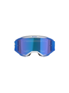 Masque Alpinestars Vision 5 Blaze, masque de motocross, bleu miroir bleu, vue de face présentant un cadre A-FLEX bleu et blanc avec écran miroir bleu et bandeau tissé bleu, protection oculaire professionnelle tout-terrain