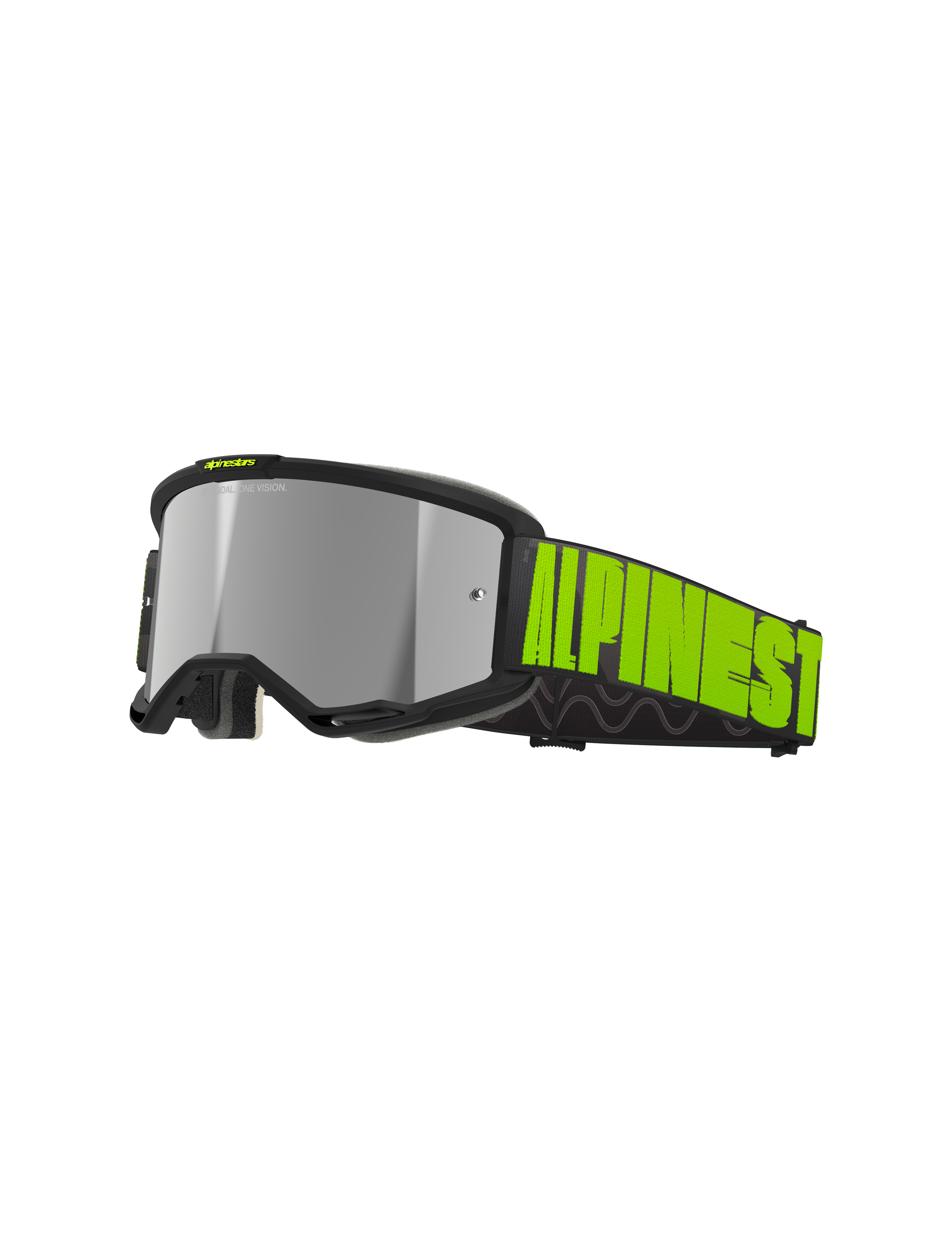 Alpinestars Vision 5 Hollow Brille, Motocross- und Offroad-Brille, Anthrazit und Gelb Fluo, silber verspiegelte Gläser mit schwarzem Rahmen, breites schwarzes Band mit markantem neongelbem Branding und internem Silikon-Grip, Belüftungsöffnungen und weicher Gesichtsschaum