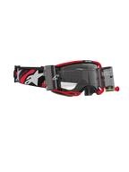 Alpinestars Vision 8 Luar Roll-Off Brille, Motocross-Brille, rot-schwarzer Rahmen mit klarem Glas, mit integriertem Roll-off-System und breitem schwarzen Band mit weißen Logos und roten Akzenten