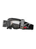 Alpinestars Vision 5 Corp Goggles Roll Off, Motocross Goggles, Black and White, clear lens with integrated Wide Vision roll-off system, red pull tab, black strap with white star logo, ONE GOAL ONE VISION branding