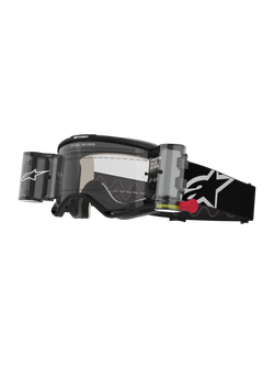 Alpinestars Vision 5 Corp Goggles Roll Off, Motocross-Brille, Schwarz und Weiß, klare Linse mit integriertem Wide Vision Roll-Off-System, rote Zuglasche, schwarzes Band mit weißem Stern-Logo, ONE GOAL ONE VISION-Branding
