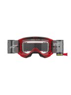 Masque Alpinestars Vision 5 Blaze Roll Off, masque de motocross, monture rouge avec écran clair, doté du système Wide Vision Roll-Off intégré avec boîtiers latéraux, marquage « ONE GOAL. ONE VISION. » sur la monture et l'écran, protection oculaire professionnelle pour le tout-terrain