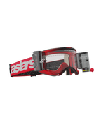 Masque Alpinestars Vision 5 Blaze Roll Off, masque de motocross, monture rouge avec logo astars blanc sur le bandeau, écran clair avec boîtiers du système Wide Vision Roll-Off intégrés, protection oculaire durable pour la conduite tout-terrain