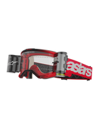 Alpinestars Vision 5 Blaze Goggles Roll Off, masque de motocross, rouge et blanc, écran transparent avec système de film roll-off Wide Vision intégré, boîtiers latéraux doubles, bandeau tissé rouge avec logo astars blanc, monture en uréthane durable avec rembourrage en mousse, lunettes de protection pour le tout-terrain