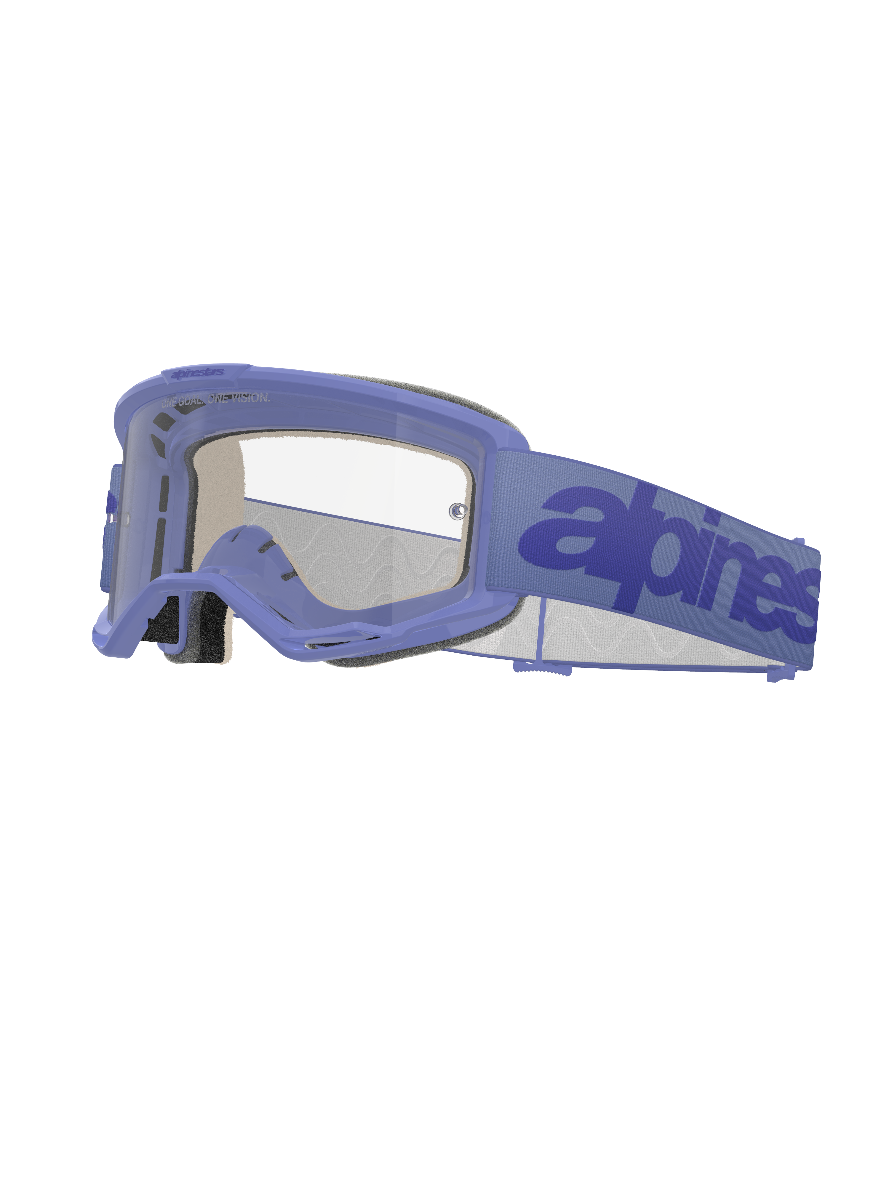 Alpinestars Vision 5 Wordmark Goggles, Motocross Goggles, Light Purple Frame with Clear Lens, Purple Strap with Dark Blue Wordmark, Ventilated A-FLEX Design, Multi-stage Face Foam, Off-road Eye Protection