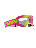 Alpinestars Vision 5 Wordmark Goggles, Motocross-Brille, pinker und neongelber Rahmen mit klarer Scheibe, breites pinkes Band mit markantem neongelbem Alpinestars-Schriftzug, leistungsstarker Augenschutz für den Offroad-Rennsport