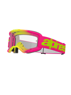 Alpinestars Vision 5 Wordmark Goggles, Motocross-Brille, Pink und Neongelb, klare Linse, markanter limettengrüner Schriftzug auf pinkfarbenem Band, mehrlagiger Gesichtsschaum, belüftetes Design für den Offroad-Rennsport