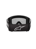 Alpinestars Vision 3 Wordmark Goggles, motorcrossbril, zwart en spiegelzilver, achteraanzicht met een zwarte geweven band met een wit Alpinestars-logo en zachte schuimvulling aan de binnenzijde.