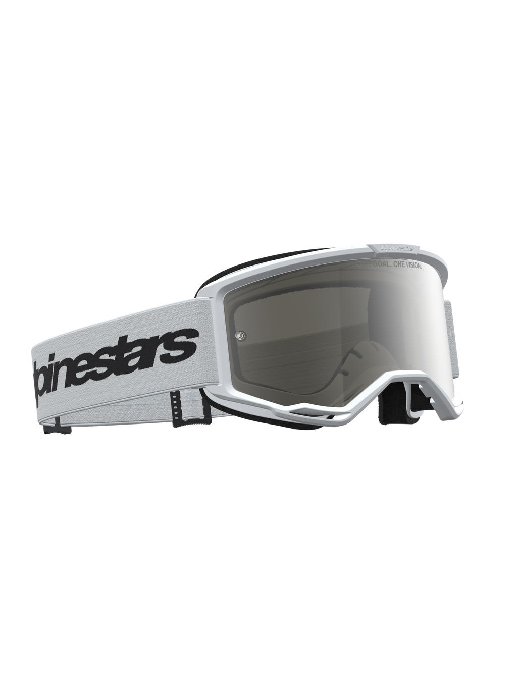 Alpinestars Vision 3 Wordmark Mirror Schutzbrille, Motocross-Brille in Weiß und Schwarz mit silberner Spiegellinse