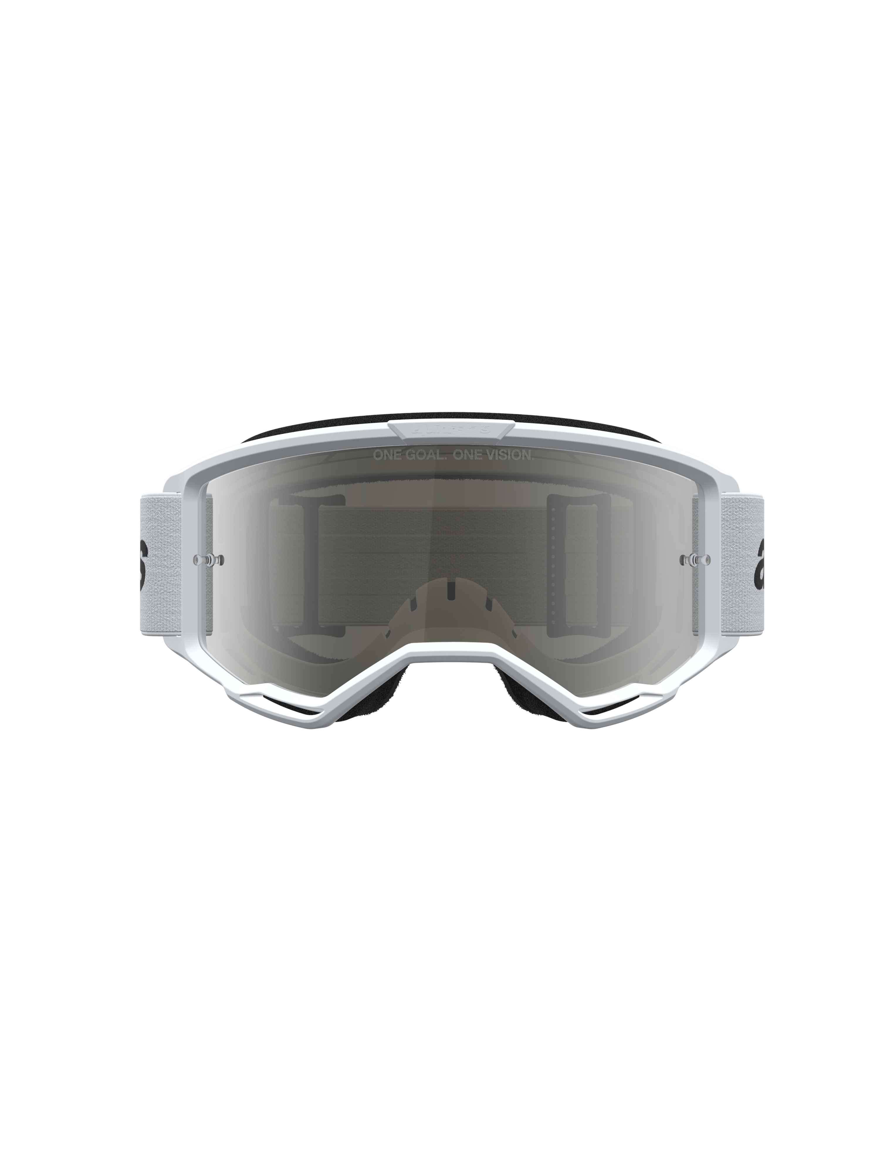 Alpinestars Vision 3 Schutzbrille Wordmark Mirror, Motocross-Schutzbrille, Weiß und Schwarz, verspiegelte Silber-Anti-Beschlag-Linse.