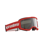 Alpinestars Vision 3 Wordmark Goggles, masque de motocross, monture rouge avec bandeau rouge assorti orné d'un grand logo blanc, écran miroir argenté, conçu pour le tout-terrain et le motocross