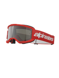 Lunettes Alpinestars Vision 3 Wordmark, lunettes de motocross, rouge et argent miroir, monture rouge vif avec écran miroir argenté, sangle tissée rouge avec un grand logo blanc, lunettes de protection sportives pour le tout-terrain