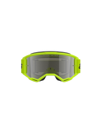 Alpinestars Vision 3 Wordmark Goggles, Motocross-Brille, neongelber Rahmen mit Mirror Silver Glas, passendes gelbes Band mit schwarzem Branding, Vorderansicht, die das weite Sichtfeld hervorhebt
