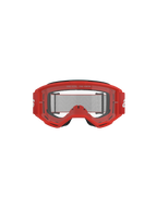 Alpinestars Vision 3 Wordmark Goggles, Motocross-Brille, roter Rahmen und klare Linse, rotes gewebtes Band mit weißem Branding, 'ONE GOAL. ONE VISION.'-Schriftzug auf der Linse, frontale Studioaufnahme auf schwarzem Hintergrund