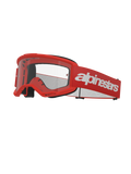 Alpinestars Vision 3 Wordmark Schutzbrille, Motocross-Brille, Rot und Weiß, klare Gläser, mit breitem rotem Band und auffälligem weißen Logo-Schriftzug, schwarzer Schaumstoffpolsterung und belüftetem A-FLEX-Rahmen für den Offroad-Rennsport.