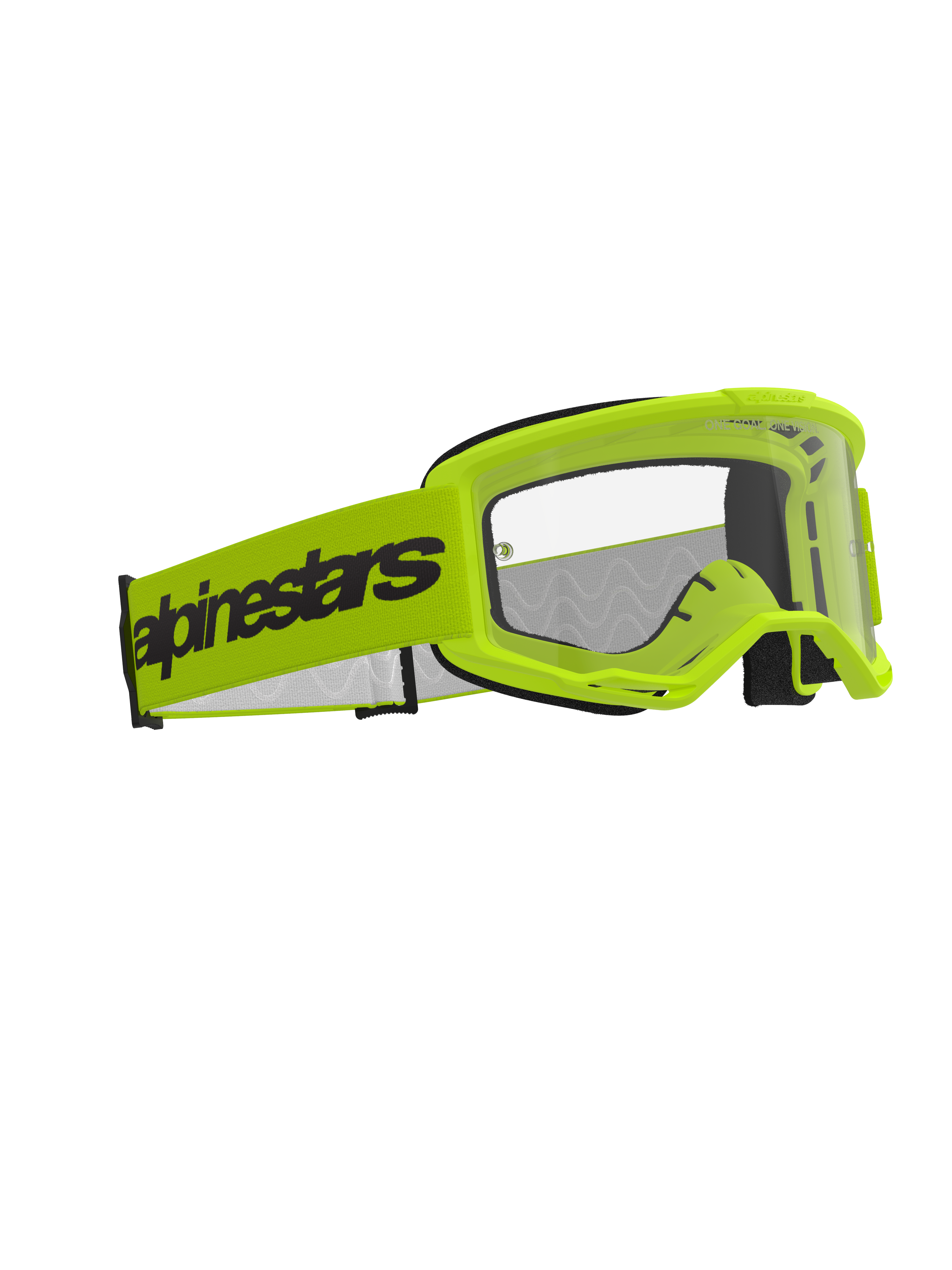 Alpinestars Vision 3 Wordmark Goggles, motorcrossbril, fluogeel met heldere lens, brede fluogele band met zwart Alpinestars-woordmerk, lichtgewicht A-FLEX-frame met RAM-AIR-ventilatie, hoogwaardige oogbescherming voor off-road racing